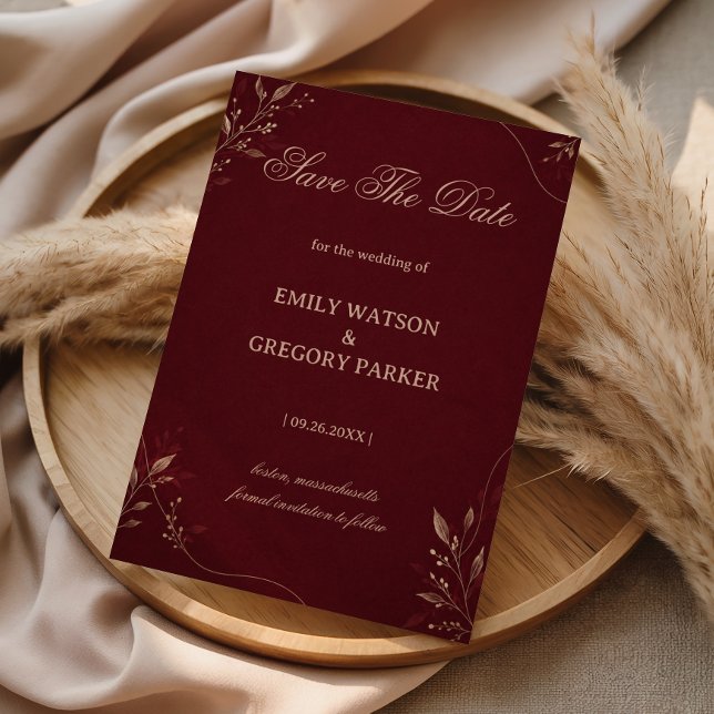 Burgundy Gold Botanical Save The Date (Creator Uploaded)