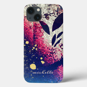 Burgundy Gold Botanical Sparkle Abstract Signature iPhone 13 Case