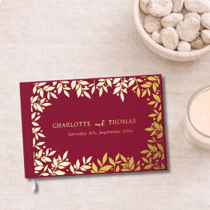 Burgundy gold botanical wedding  guest book