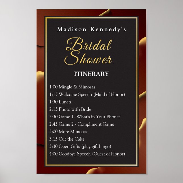Burgundy Gold Bridal Shower 🌿 Elegant Ink  Poster (Front)