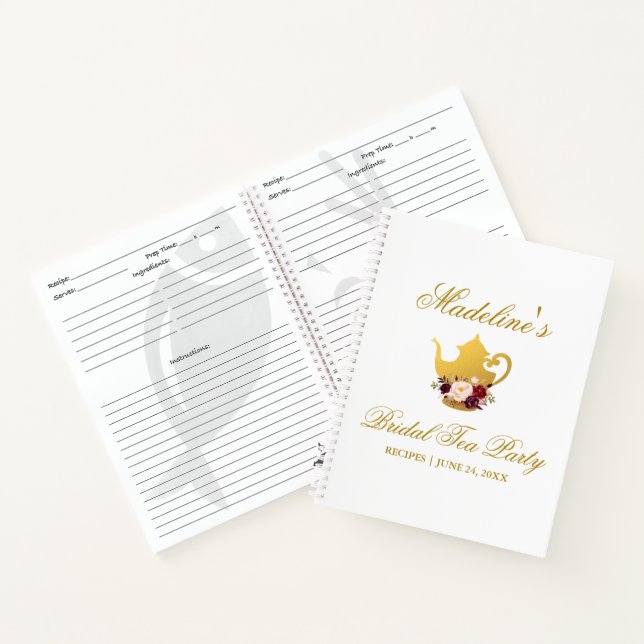 Burgundy Gold Bridal Shower Tea Party Recipe Notebook (Inside)