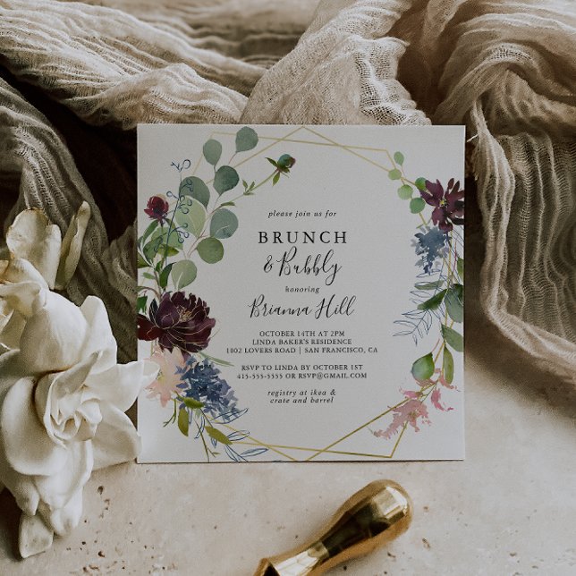 Burgundy Gold Brunch and Bubbly Bridal Shower Invitation (Creator Uploaded)