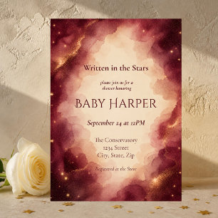 Burgundy & Gold Celestial Baby Shower Invitation