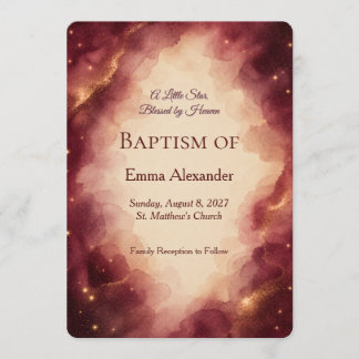 Burgundy Gold Celestial Watercolor Baptism Invitation