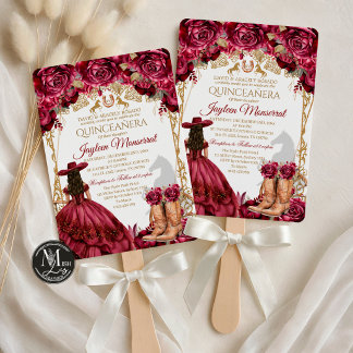 Burgundy Gold Charra Horse Quinceanera Invitation