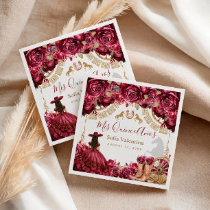 Burgundy Gold Charra Quinceanera Horseshoe Napkin