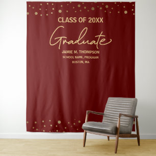 Burgundy Gold Class of  backdrop custom graduation Tapestry
