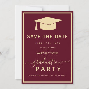 Burgundy Gold Classic Graduation Save the Date Magnetic Invitation