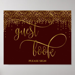 Burgundy gold confetti calligraphy guest book