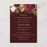 Burgundy Gold Confetti Floral Fall Wedding Hotel