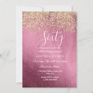 Burgundy Gold Confetti Glitter 60th birthday party Invitation