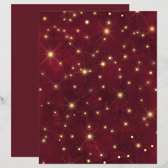 Burgundy Gold Constellation Pattern Scrapbook Pape (Front/Back)