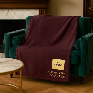 Burgundy gold corporate logo luxury company  fleece blanket