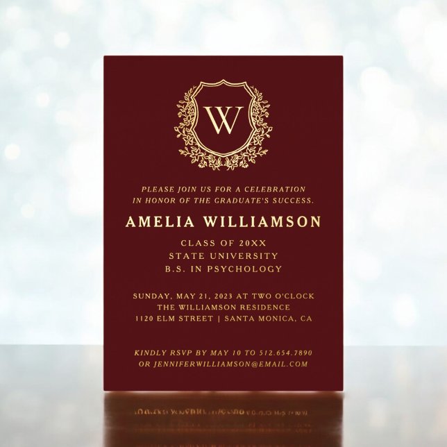 Burgundy Gold Crest Monogram Graduation Party (Creator Uploaded)