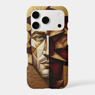 Burgundy Gold Cubist Man - Textured Abstract