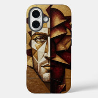 Burgundy Gold Cubist Man - Textured Abstract