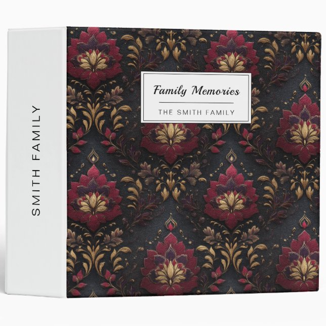 Burgundy Gold Damask Elegance Binder (Front/Spine)