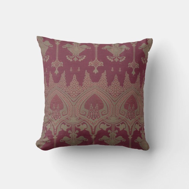 Burgundy Gold Damask Pattern Throw Pillow (Front)