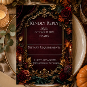 Burgundy & Gold Dark Romance Wedding RSVP Card
