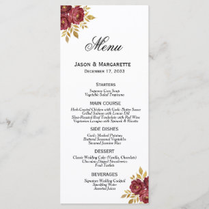 Burgundy Gold Elegant Florals Modern Simple Menu