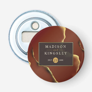 🤵 Burgundy Gold Elegant Inky Abstract Wedding Bottle Opener
