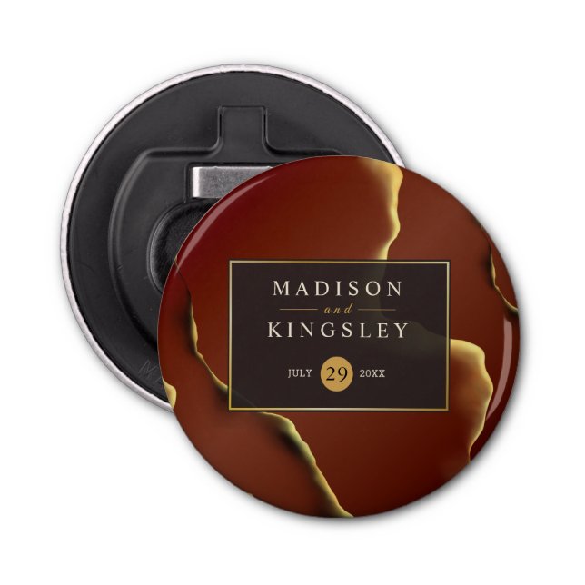 🤵 Burgundy Gold Elegant Inky Abstract Wedding   Bottle Opener (Front)