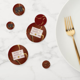 🤵 Burgundy Gold Elegant Inky Abstract Wedding   Confetti