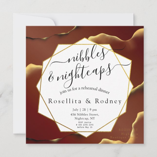 🤵 Burgundy Gold Elegant Inky Abstract Wedding   Invitation (Front)