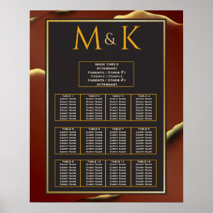 🤵 Burgundy Gold Elegant Inky Abstract Wedding   Poster