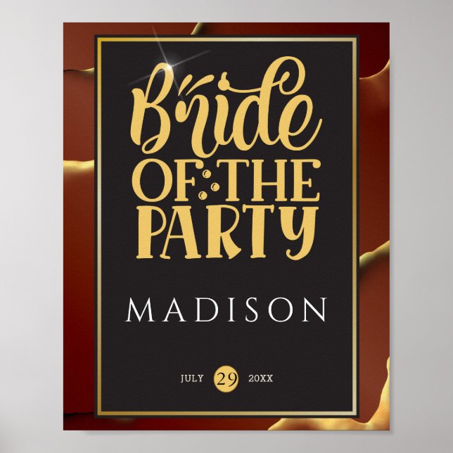 🤵 Burgundy Gold Elegant Inky Abstract Wedding   Poster (Front)
