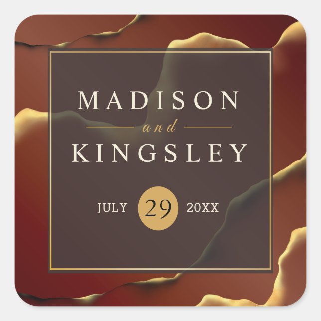 🤵 Burgundy Gold Elegant Inky Abstract Wedding   Square Sticker (Front)