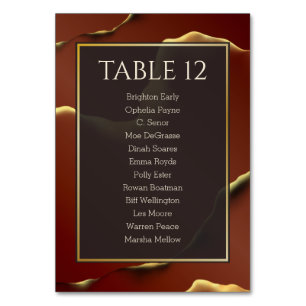 🤵 Burgundy Gold Elegant Inky Abstract Wedding   Table Number