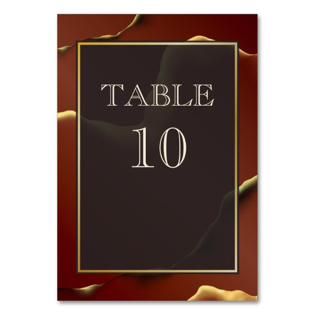 🤵 Burgundy Gold Elegant Inky Abstract Wedding   Table Number (Front)