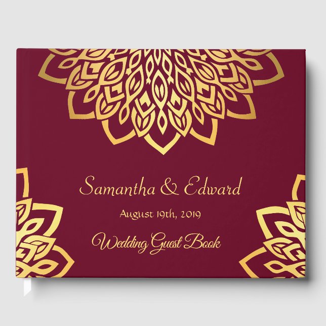 Burgundy Gold Elegant Wedding Livre d'hôtes (Recto)
