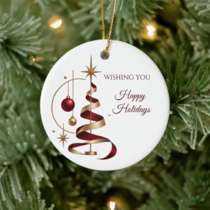 Burgundy Gold Employee Christmas Gift Ceramic Ornament
