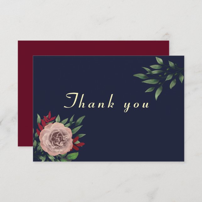 Burgundy Gold Fall Wedding Thank You Card (Front/Back)