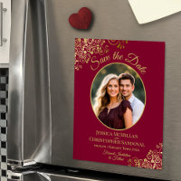 Burgundy & Gold Fancy Wedding Save the Date Photo