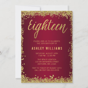 Burgundy Gold Faux Glitter 18th Birthday Invitation