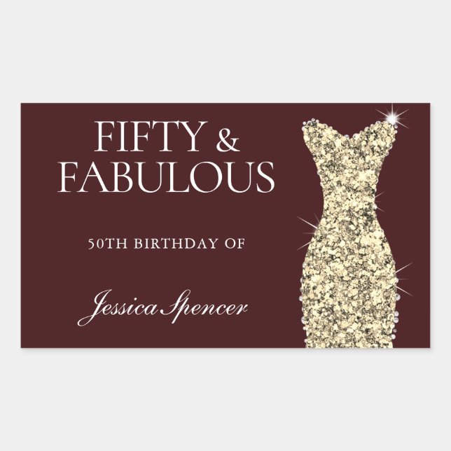 Burgundy Gold Fifty & Fabulous 50th Birthday Party Sticker (Front)