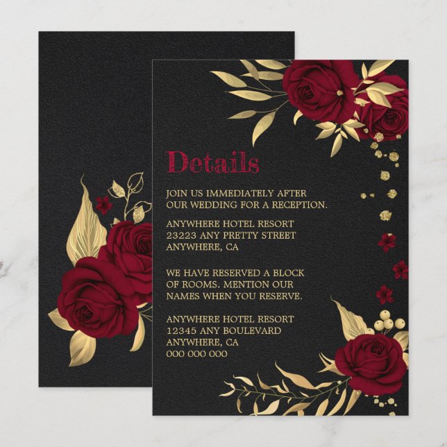burgundy gold floral black details enclosure card (Front/Back)