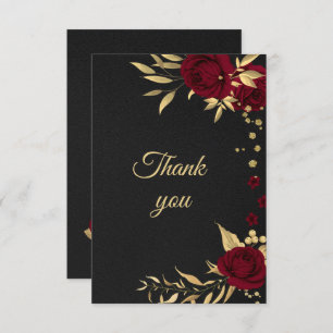 burgundy gold floral black thank you card