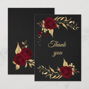 burgundy gold floral black thank you card