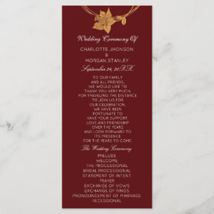 Burgundy Gold Floral Event Wedding Program Maroon