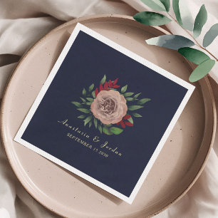 Burgundy Gold Floral Fall Wedding Napkin