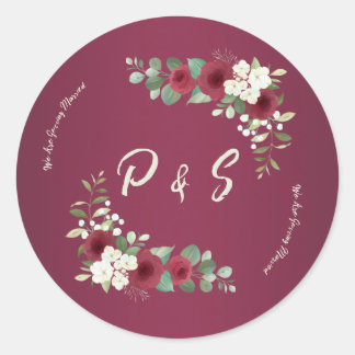 Burgundy Gold Floral Fall Winter Garden Wedding Classic Round Sticker