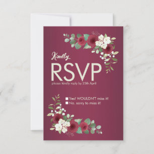 Burgundy Gold Floral Fall Winter Garden Wedding RSVP Card