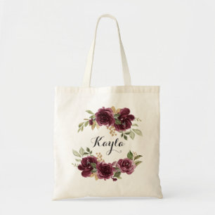 Burgundy Gold Floral Foliage Greenery Personalized Tote Bag