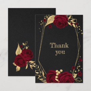burgundy gold floral geometric black thank you card