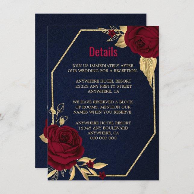 burgundy gold floral geometric navy blue details enclosure card (Front/Back)
