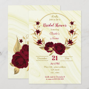 burgundy gold floral marble bridal shower invitation